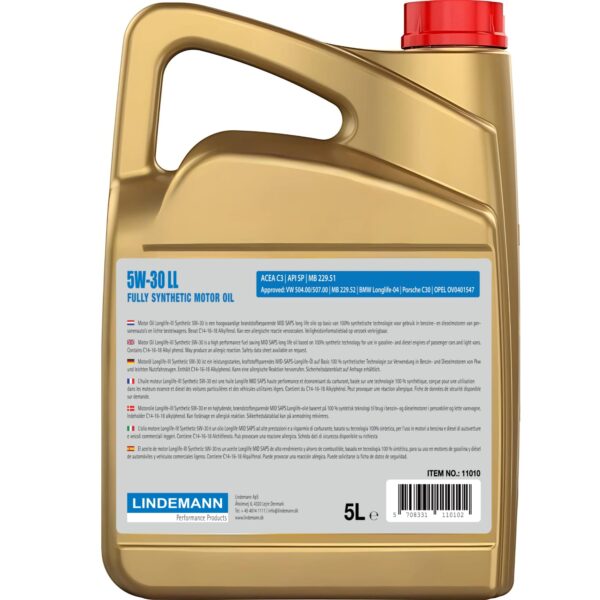 lindemann 5W-30 LL 5L back label