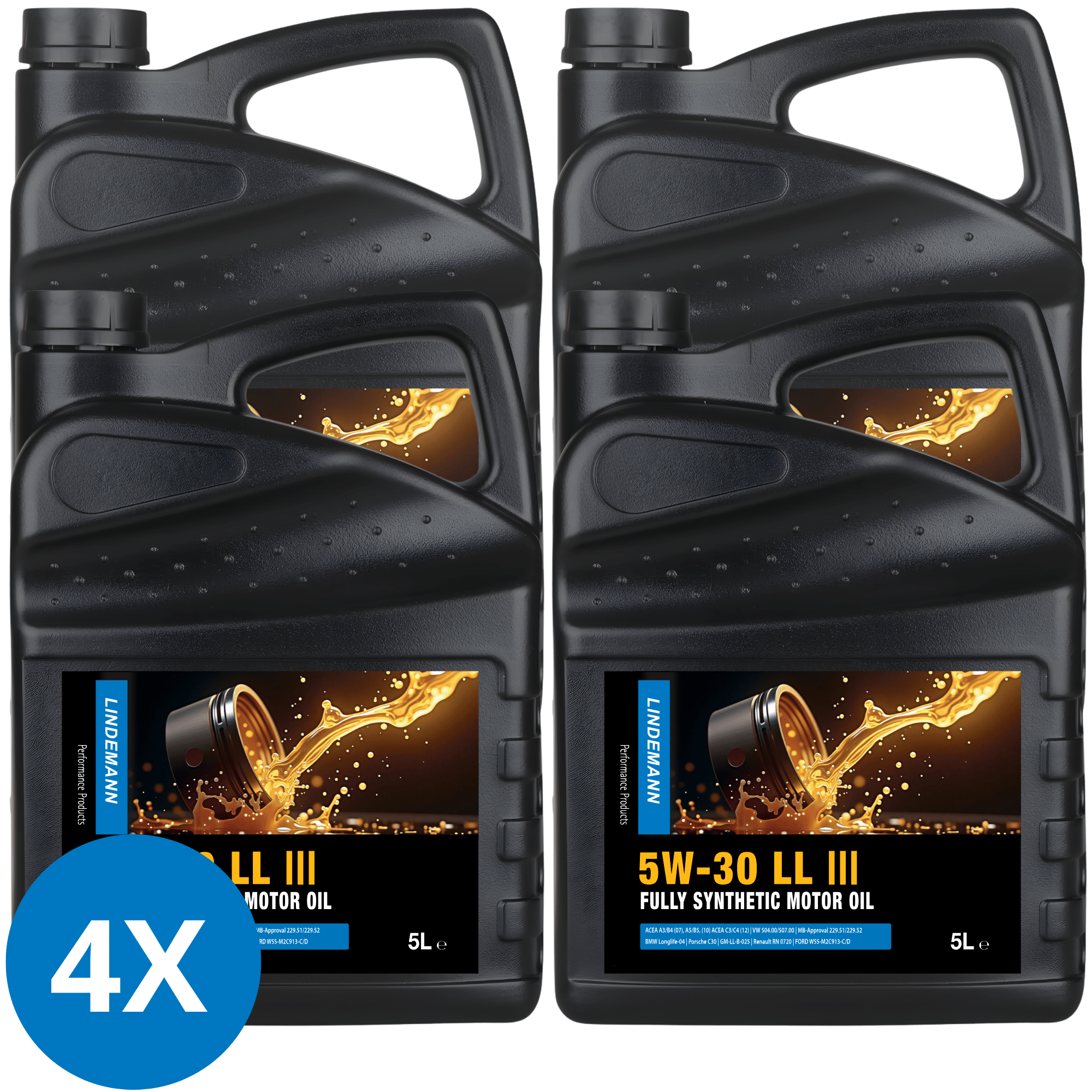 Lindemann Motorolie 5W-30 LL - Doos 4x5L | C3 | voor oa VW, BMW, Opel | Longlife | Volsynthetisch | Benzine & Diesel