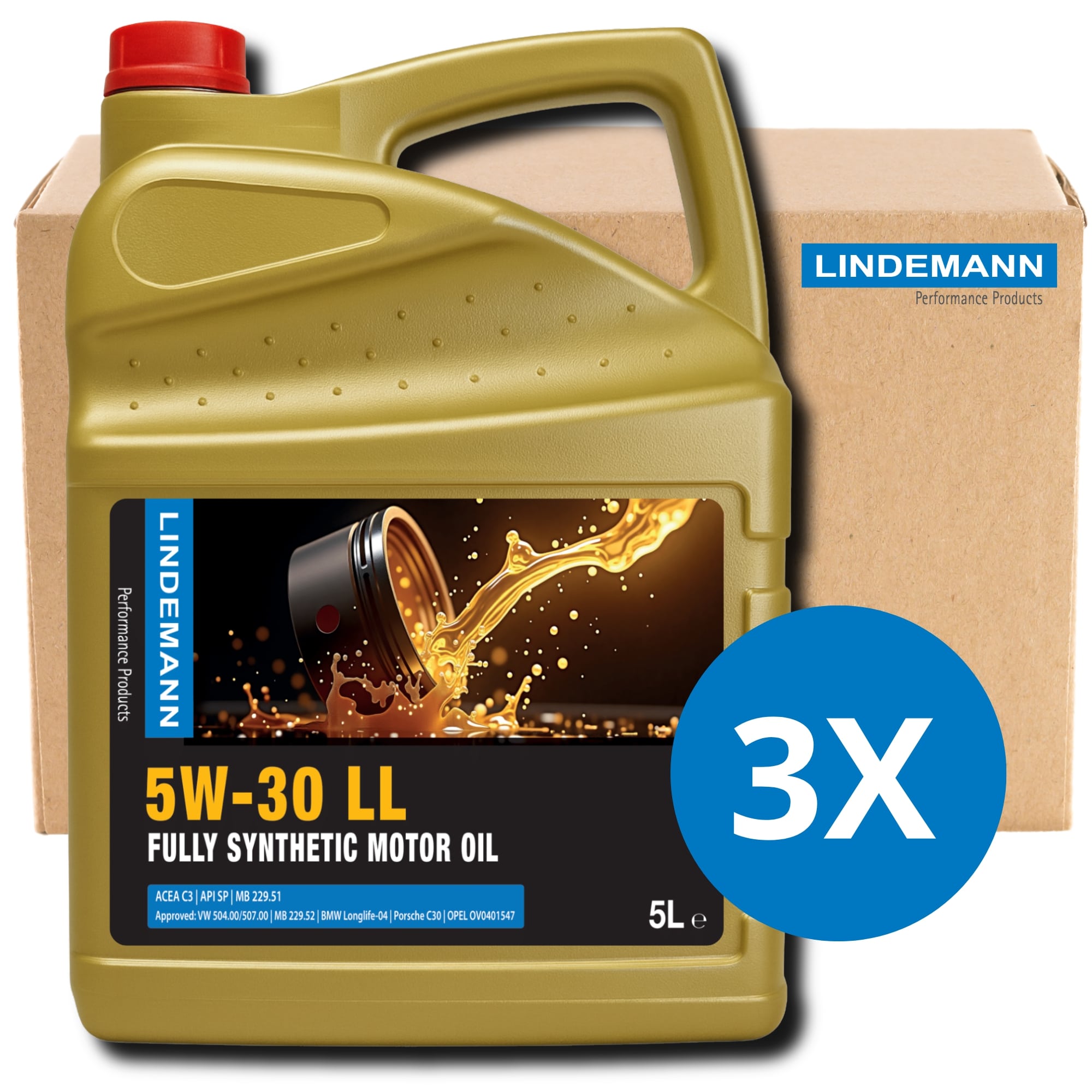Lindemann Motorolie 5W-30 LL - Doos 3x5L | C3 | voor oa VW, BMW, Opel | Longlife | Volsynthetisch | Benzine & Diesel | DPP